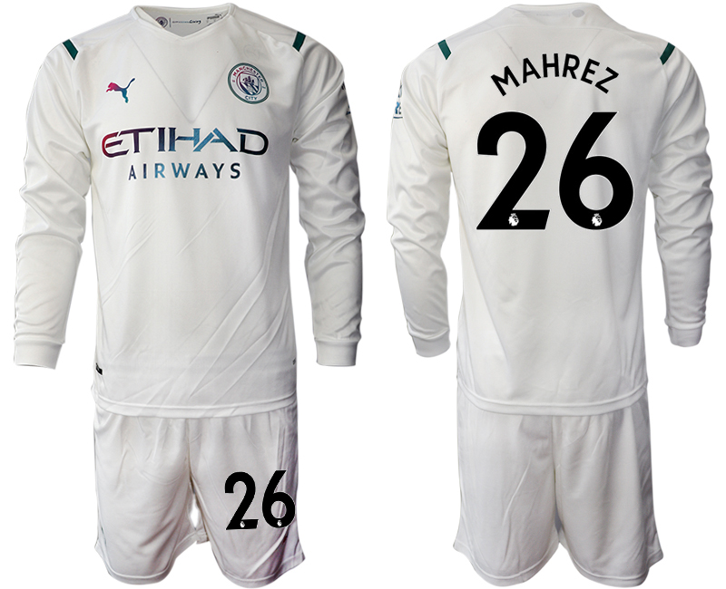 Men 2021-2022 Club Manchester city away white Long Sleeve #26 Soccer Jersey